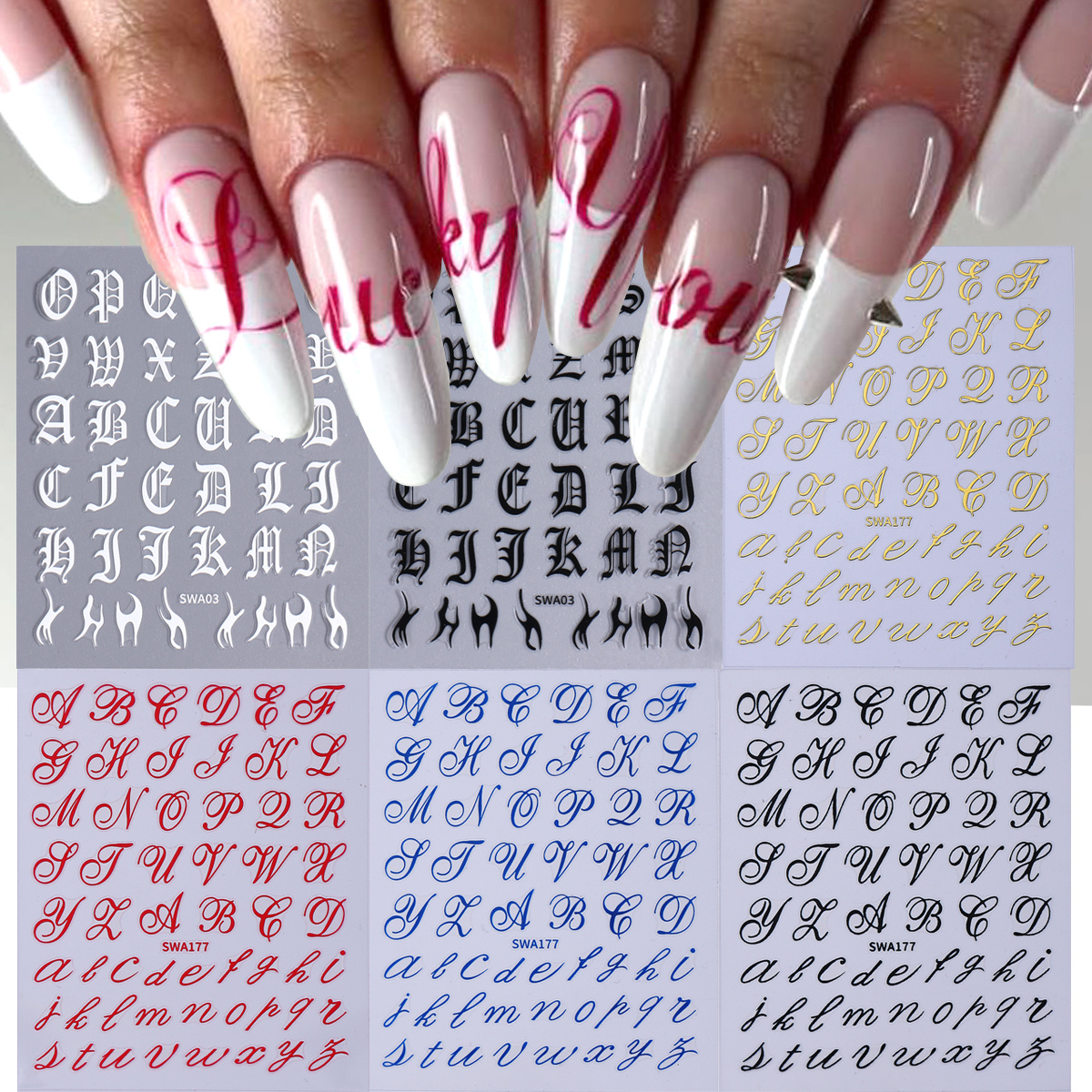 Decorating Tip Set - 6pcs Gothic Letter Nail Decal English