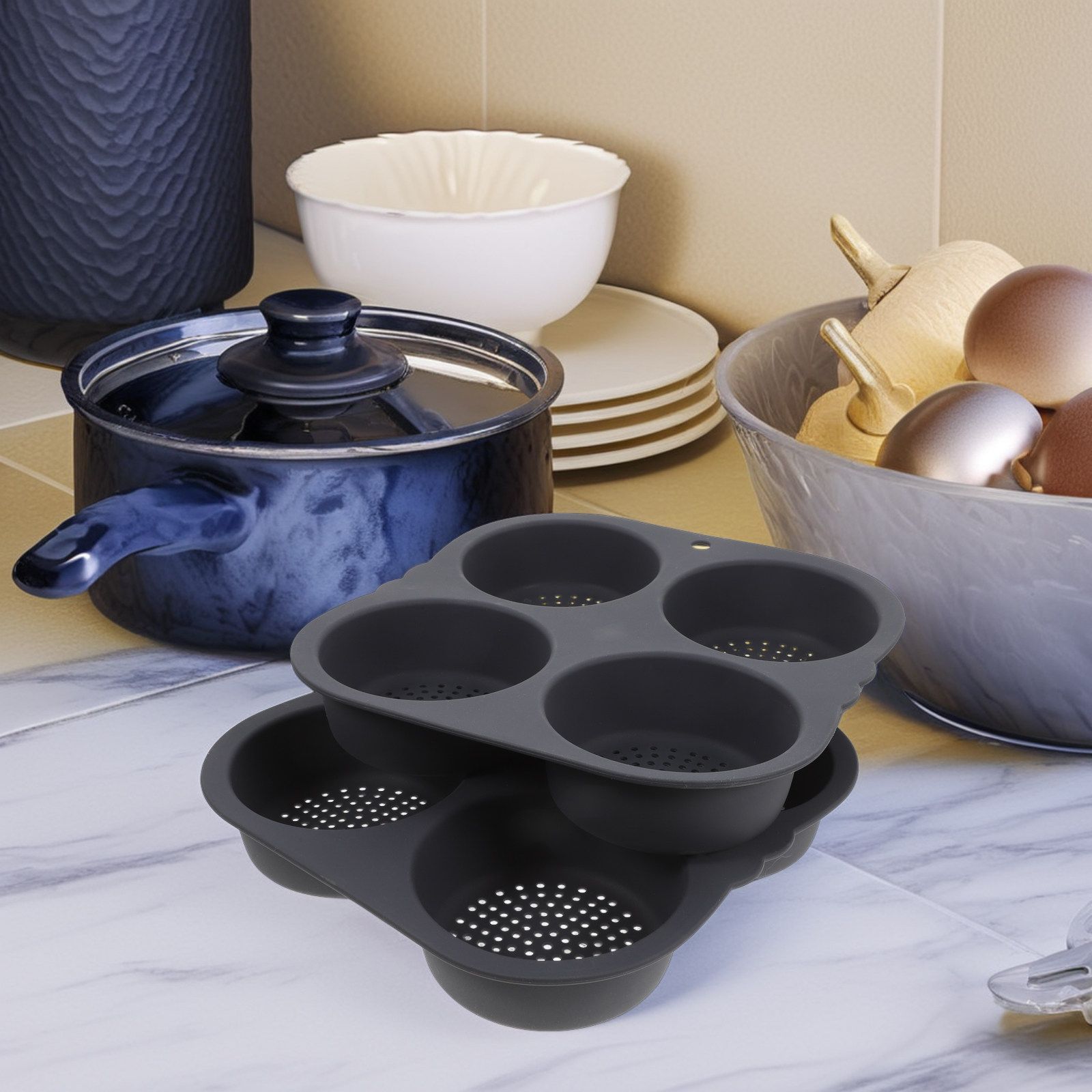 Kitchen Baking Pan - 2Pcs Hamburger Bun Mold Silicone Nonstick