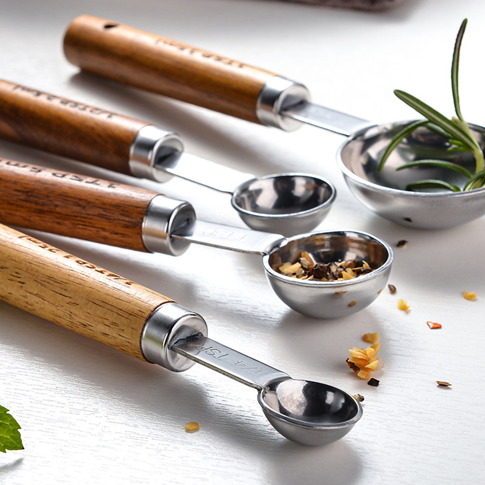 4Pcs/Set Silver Wooden Handle  - огляд і ціна Kitchen Baking Scale