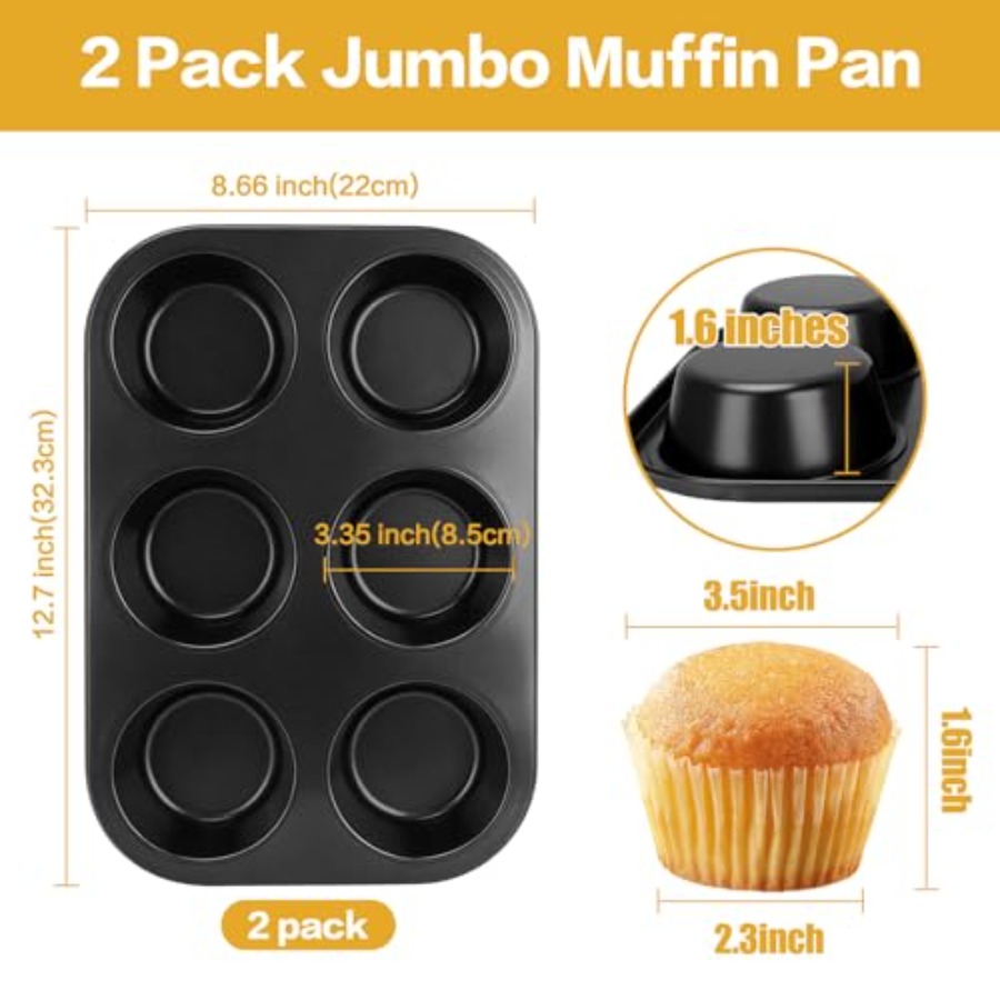 Jumbo Muffin Pan 6 Cup, 2-Pack - огляд і ціна Muffin Tin Nonstick