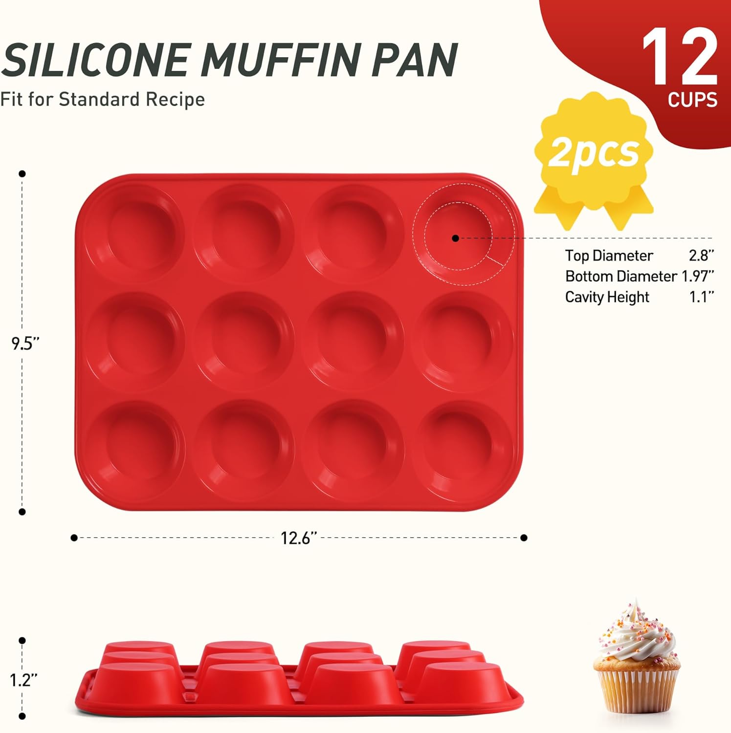 2 Pack 12 Cups Silicone Muffin - огляд і ціна Muffin Tin Nonstick